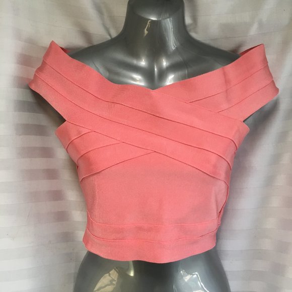 YaYa & Co. Tops - YaYa & Co Formal Coral Pink Top Strapless Grad Prom Zipper Sz Med Fitted Stretch